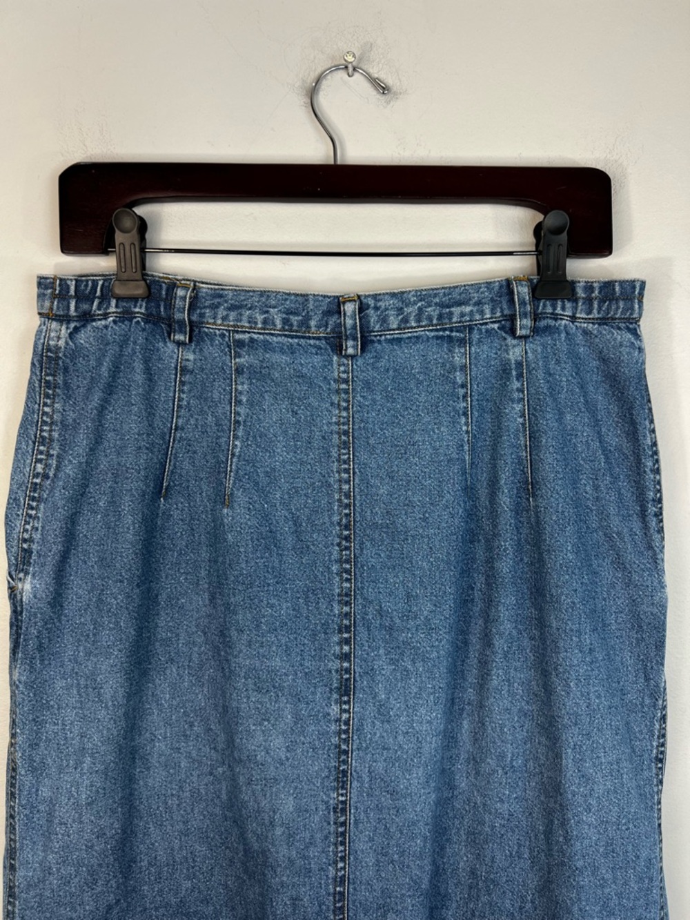 Vintage 90s cotton denim button front minimalist straight jean midi skirt 10 - Picture 6 of 12